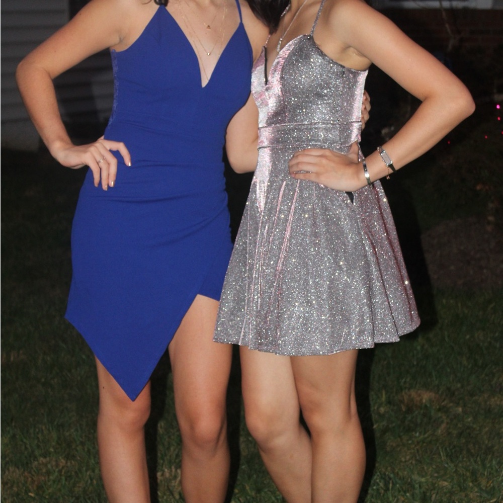 Blue Homecoming Dress with Lace back